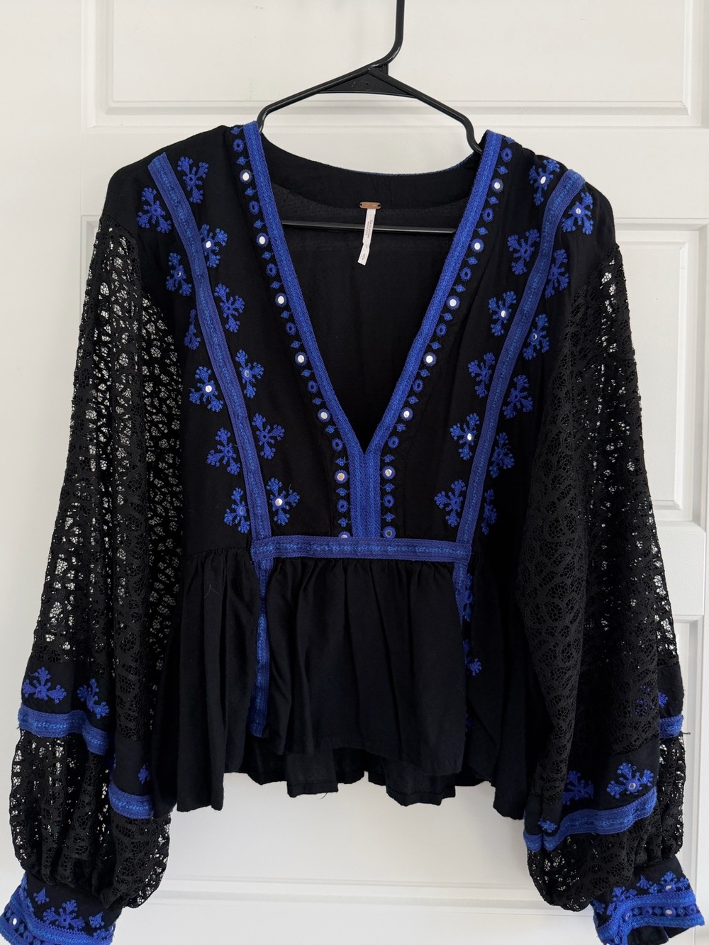 Free People - Boogie All Night embroidered lace balloon sleeve blouse